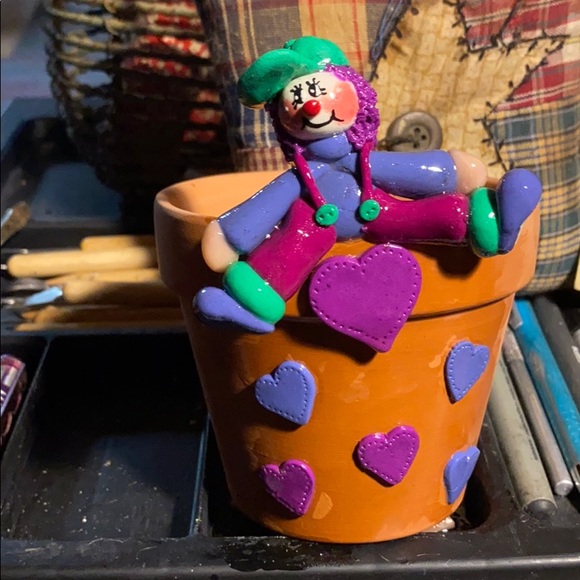 Handcrafted; Clown on Clay Pot - Picture 2 of 4